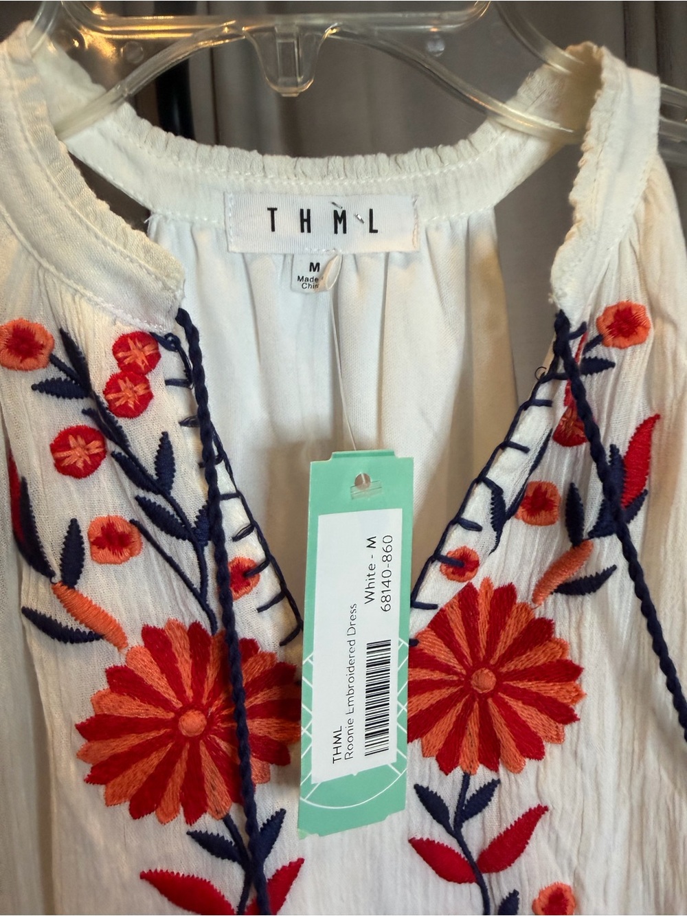 THML White Dress with Red and Navy Floral Embroidery - Picture 4 of 4